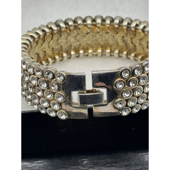 Vintage Suzanne Somers Collection Pave Crystal Silver Tone Flex Cuff Bracelet - Picture 10 of 16